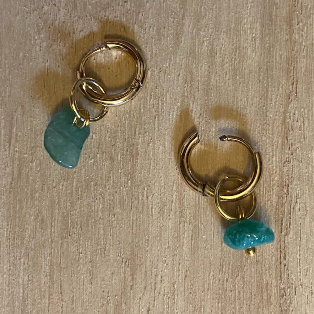 Handmade Genuine Green Aventurine Hoop Earrings GOLD STAINLESS STEEL Crystal Gem